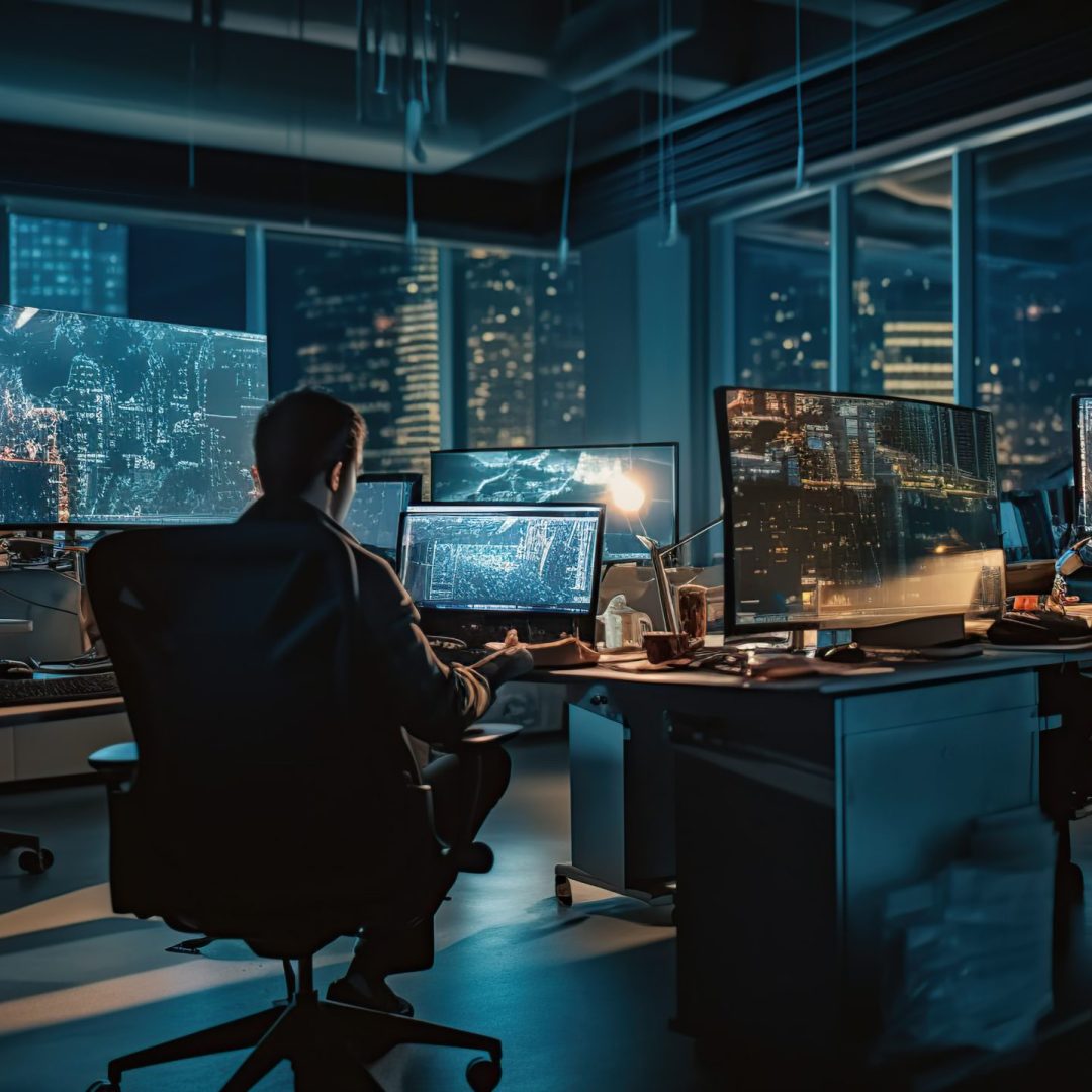 A robot working in a modern office with real people. Generative AI